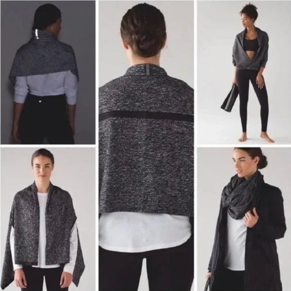 Lululemon Vinyasa Wrap Running Luon Suited Jacquard Black White Scarf Shrug O/S‎